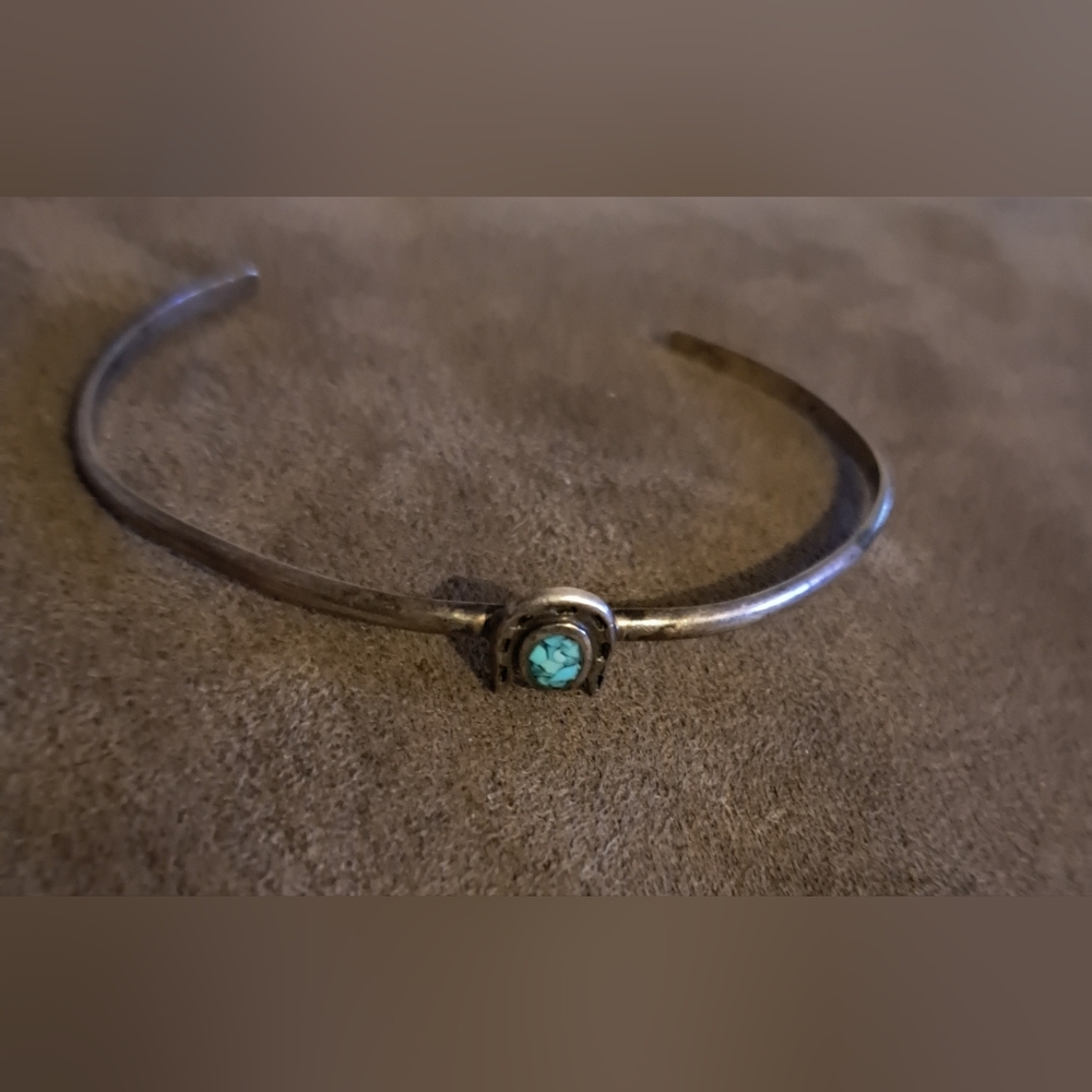 Vintage small silver and turquoise horseshoe bracelet..not stamped..local made